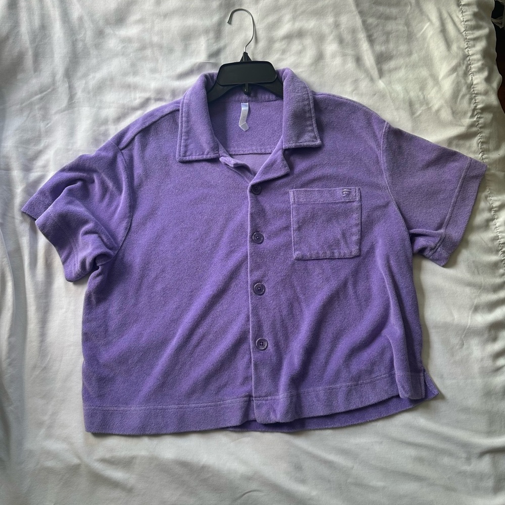 NWT Fabletics Island Terry Boxy Purple Button Up Shirt #summer #pool